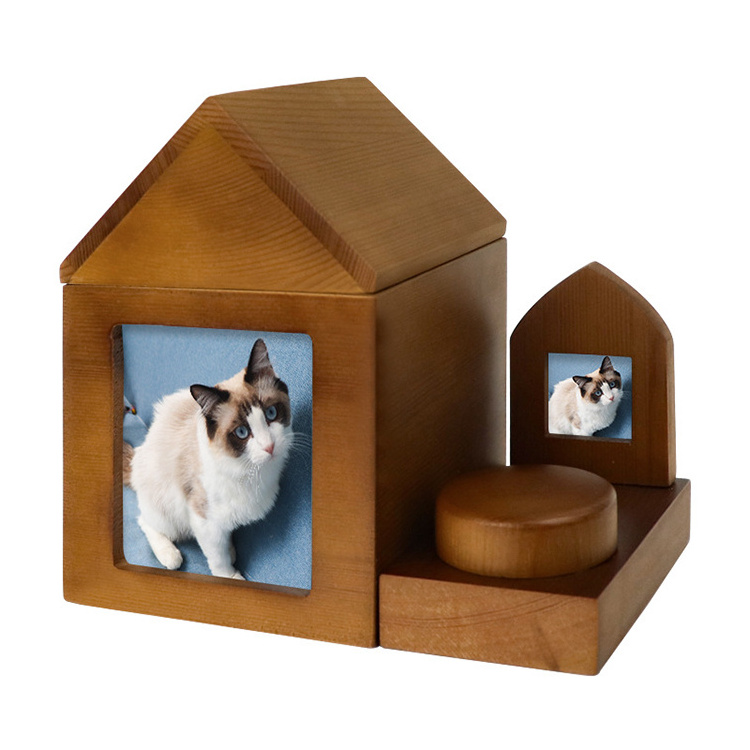 Custom Factory Price Hot Selling Modern Small Animals Altar Cat Dog Wooden Pet Urn Box With Photo Frame Wholesale Pet Urns