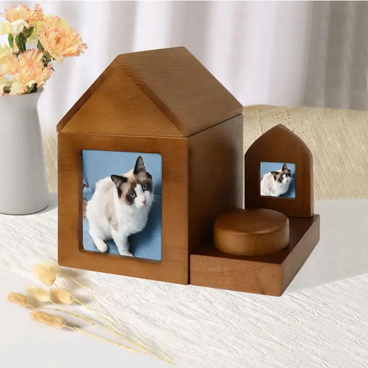 Custom Factory Price Hot Selling Modern Small Animals Altar Cat Dog Wooden Pet Urn Box With Photo Frame Wholesale Pet Urns