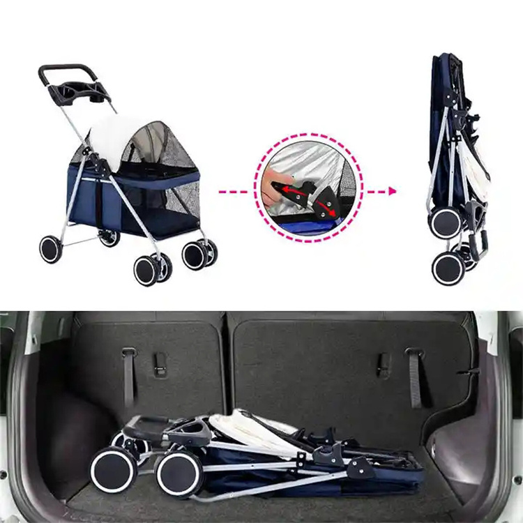 Great Quality Small Animals Carrier Pet Stroller Travel 4 Wheels Outdoor Folded Cat Pet Dog Stroller