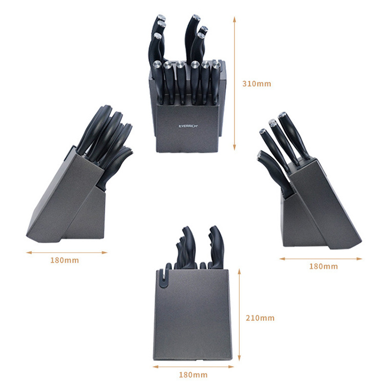 Stainless Steel Knife Block Sets Kitchen Knives With Carbon Abs Handle Built-In Sharpener For Kitchen