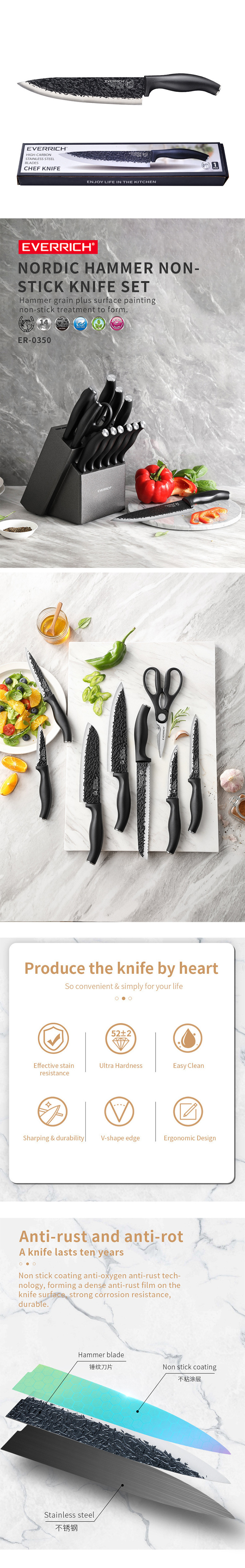 Stainless Steel Knife Block Sets Kitchen Knives With Carbon Abs Handle Built-In Sharpener For Kitchen