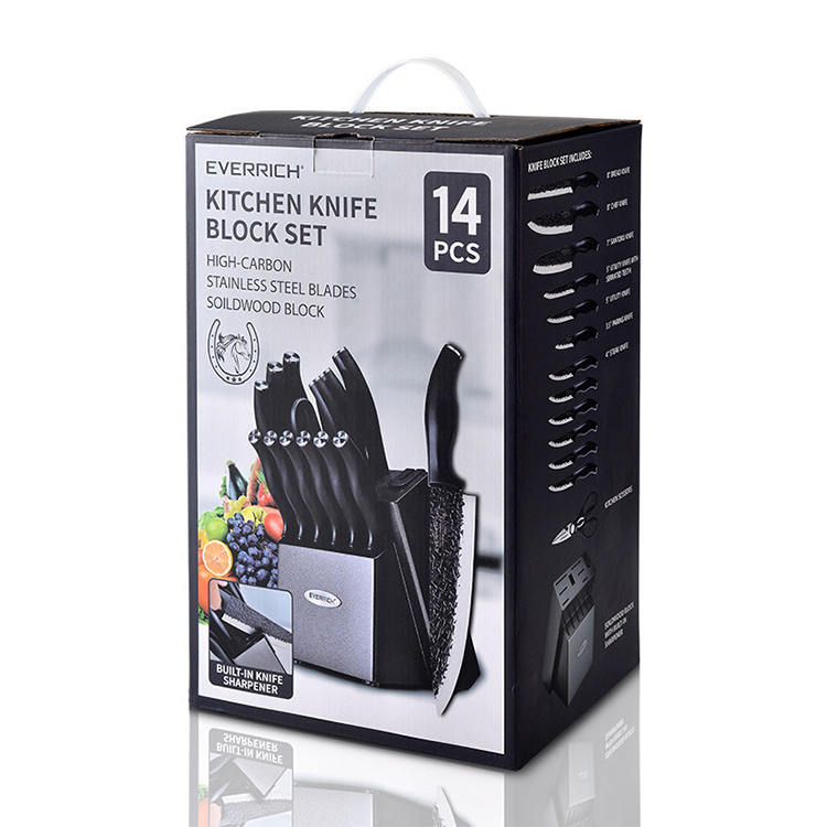 Stainless Steel Knife Block Sets Kitchen Knives With Carbon Abs Handle Built-In Sharpener For Kitchen