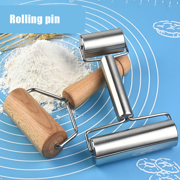 Baking Tools Double Head Painting Wooden Small Mini Stainless Steel Beech Wood Rolling Pin For Baking Dough