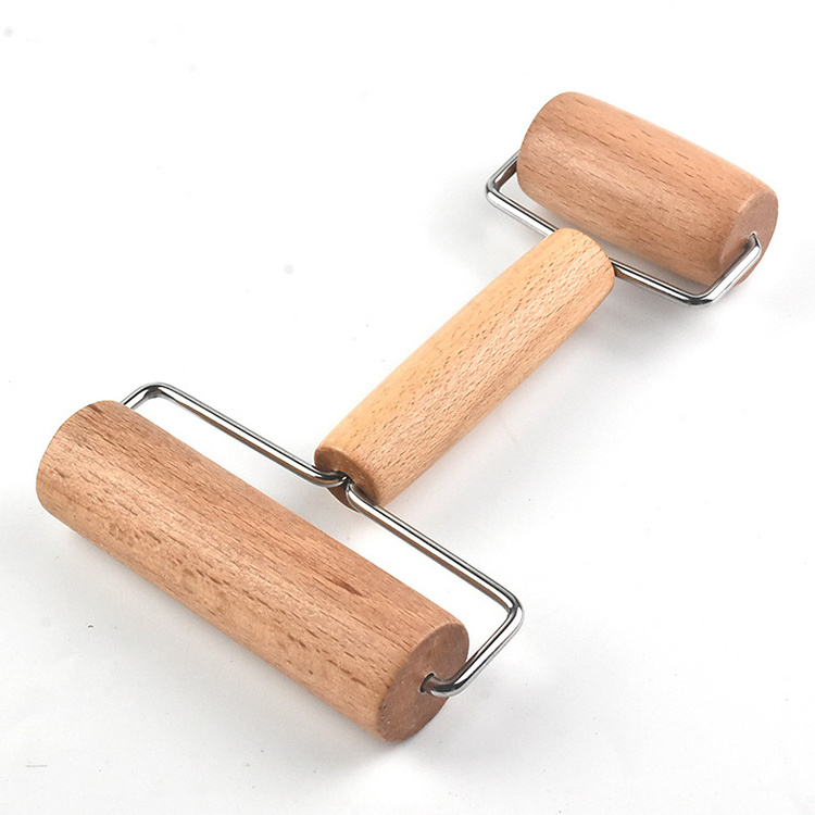 Baking Tools Double Head Painting Wooden Small Mini Stainless Steel Beech Wood Rolling Pin For Baking Dough