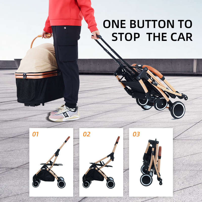 Wholesale One Hand Operate Portable Folding Travel Dog Trolley Made In China Pet Trolley Dog Stroller Luxury 4 Wheels Pet