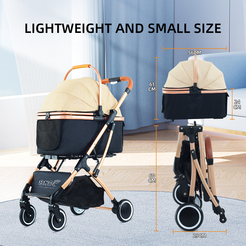 Wholesale One Hand Operate Portable Folding Travel Dog Trolley Made In China Pet Trolley Dog Stroller Luxury 4 Wheels Pet