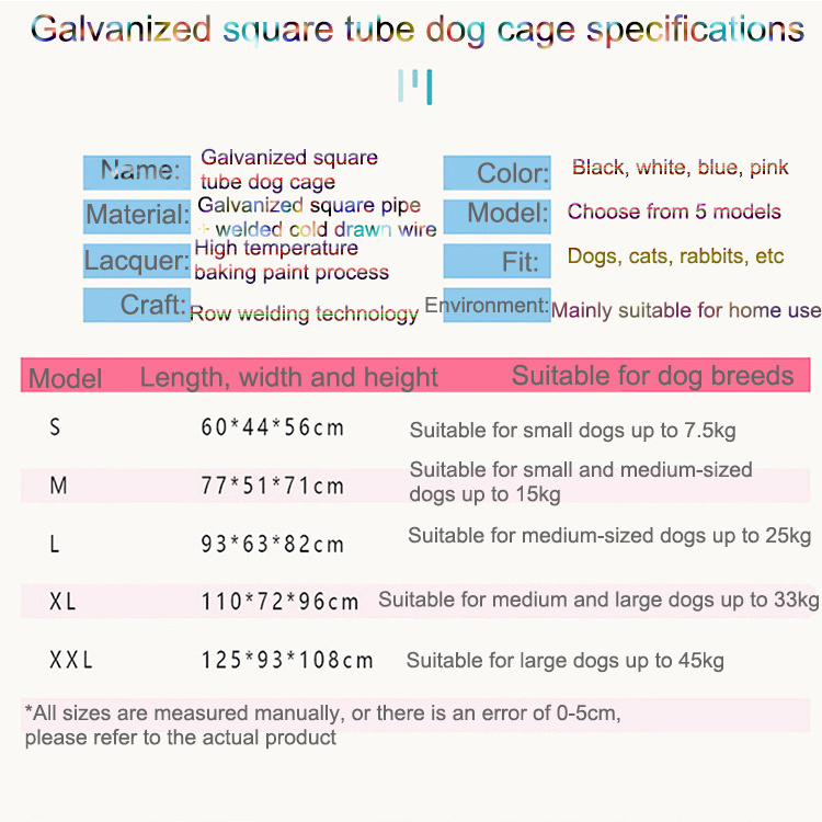 Outdoor Galvanized Square Tube Dog Cage Breeding Pet Cage On Wheels For Home Luxury Foldable Metal Dog Crate Cage With Skylight