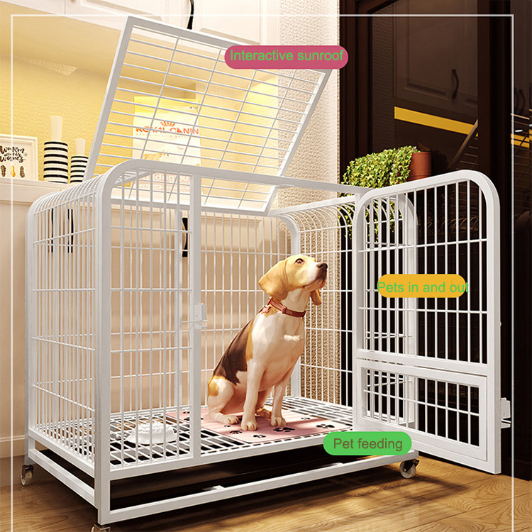 Outdoor Galvanized Square Tube Dog Cage Breeding Pet Cage On Wheels For Home Luxury Foldable Metal Dog Crate Cage With Skylight