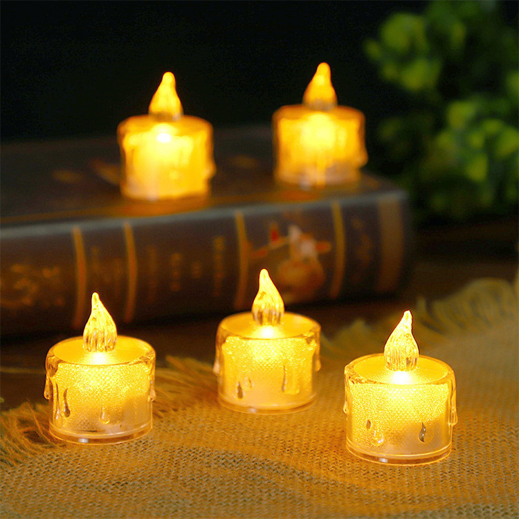 Christmas Gift Birthday Scene Layout Acrylic Transparent Led Tea Light Flash Candles Decor Lamp Battery Electric Candles