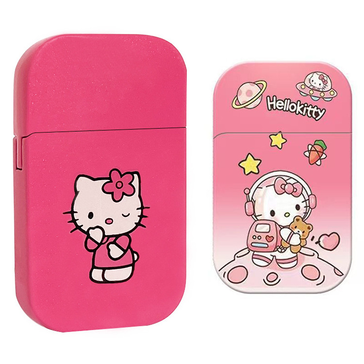 Creative Hello Kitty Lighter Blue Luminous Windproof Pink Flame Butane Gas Cute Other Lighters For Girls