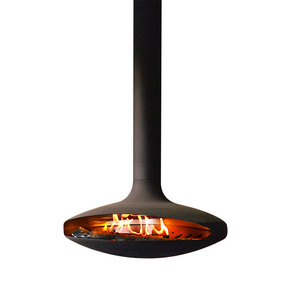 2024 New Hotel Decorative Wood Charcoal Black Hanging Suspended Fireplace Hanging Fireplace