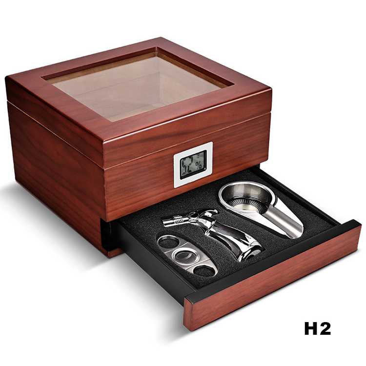 Luxury Glass Display Cigar Cabinet Humidor Desktop Spanish Cedar Wood Humidor Cigar Box With Digital Hygrometer