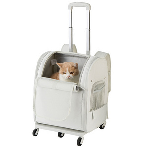 2023 Hot Sale Double Compartment Rolling Luggage Cat Bag Pet Trolley Bag Pet Carriers Travel Products With Wheels