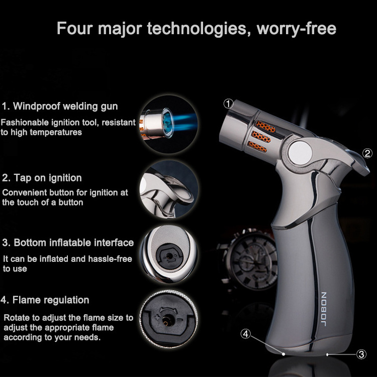 Wholesale Portable Four Flame Direct Punch Desktop Lighter Wormwood Cigar Special Windproof Welding Gun Lighter