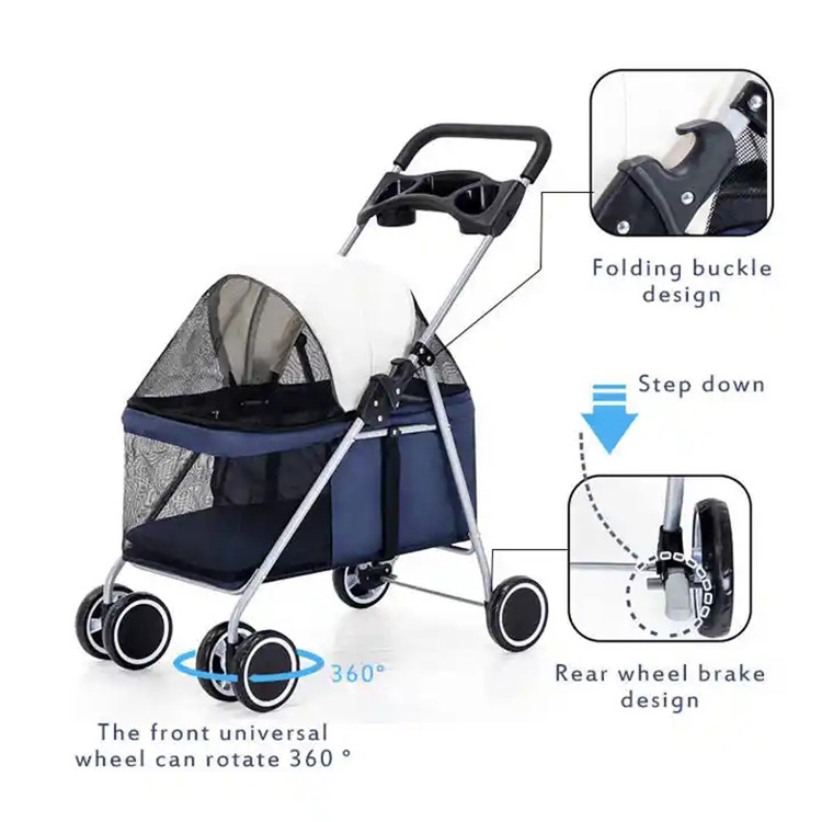 Hot Selling Large 4 Wheel Luxury Jogging Travel Pet Stroller Small Dog Trolley Double Decker Dog Stroller