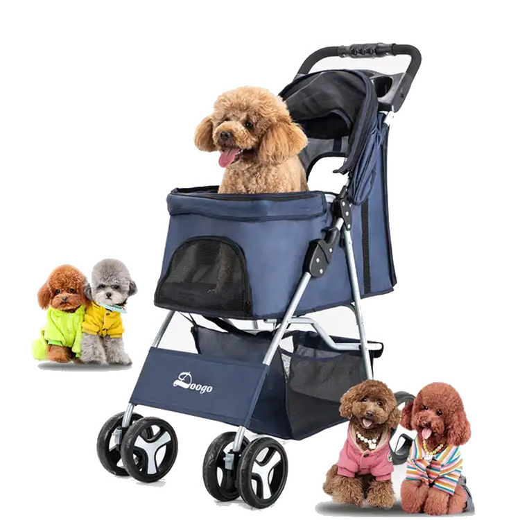 Light Weight Foldable Cat And Dog Large Wagon Detachable Washable Pet Stroller With Storage Basket