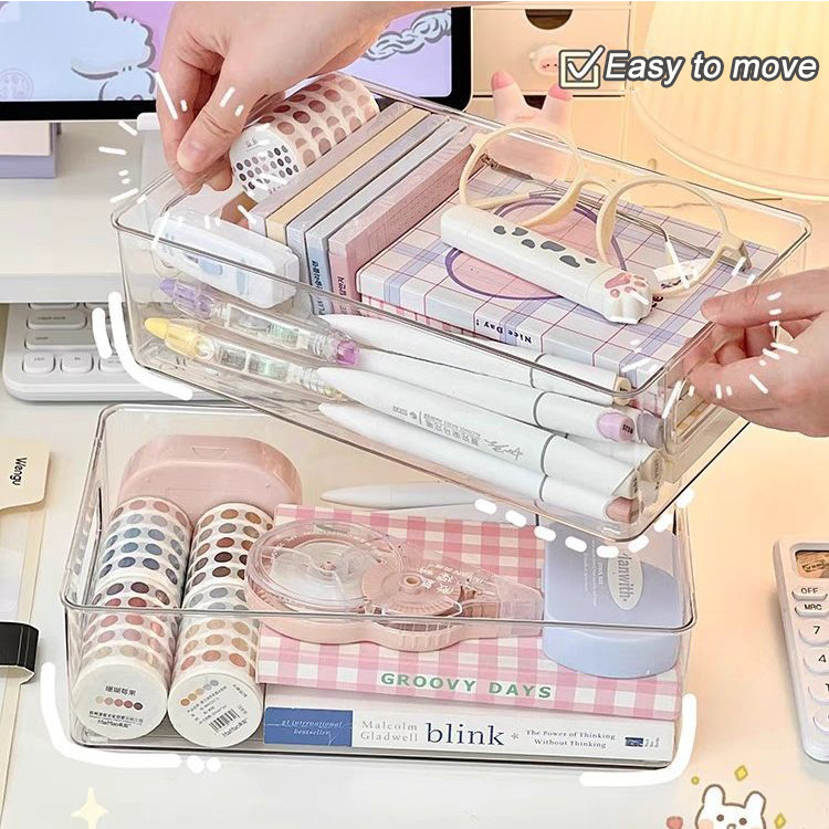 Plastic Transparent Make Up Holder Stackable Clear Storage Organizer Drawers Office Accessories Organizer Desk