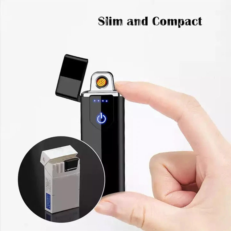 Usb Charging Lighter Personalized Creative Ultra Thin Fingerprint Electric No Flame Cigarette Cigar Arc Lighter