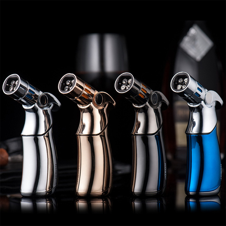 Wholesale Four-Fire Straight Punch Desktop Lighter Wormwood Cigar Special Windproof Welding Gun Lighter