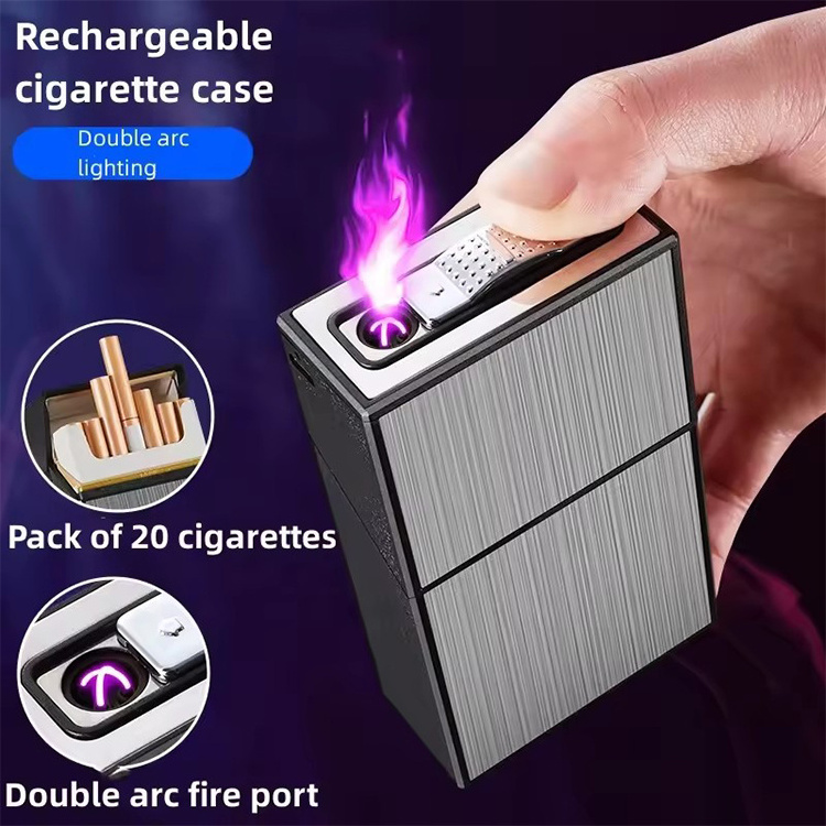 Cigarette Boxes Metal Plastic Electronic Gold Black Silver Luxury 20Pcs Cigarette Case With Rechargeable Lighter