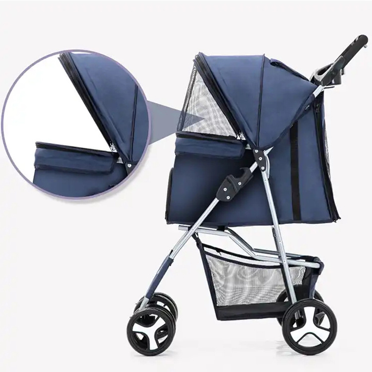 Light Weight Foldable Cat And Dog Large Wagon Detachable Washable Pet Stroller With Storage Basket