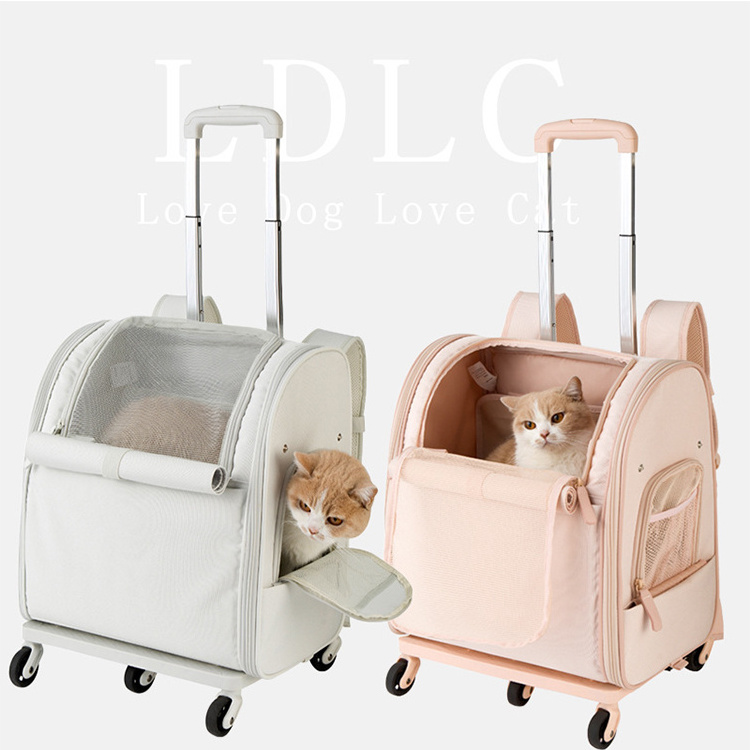 2023 Hot Sale Double Compartment Rolling Luggage Cat Bag Pet Trolley Bag Pet Carriers Travel Products With Wheels