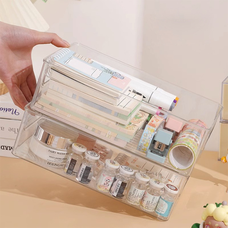 Plastic Transparent Make Up Holder Stackable Clear Storage Organizer Drawers Office Accessories Organizer Desk