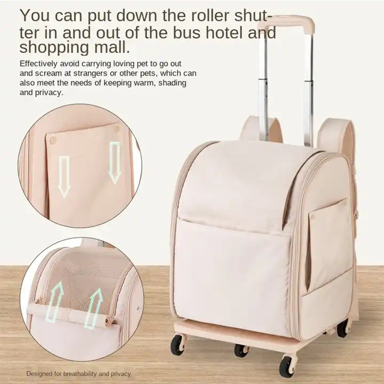 2023 Hot Sale Double Compartment Rolling Luggage Cat Bag Pet Trolley Bag Pet Carriers Travel Products With Wheels