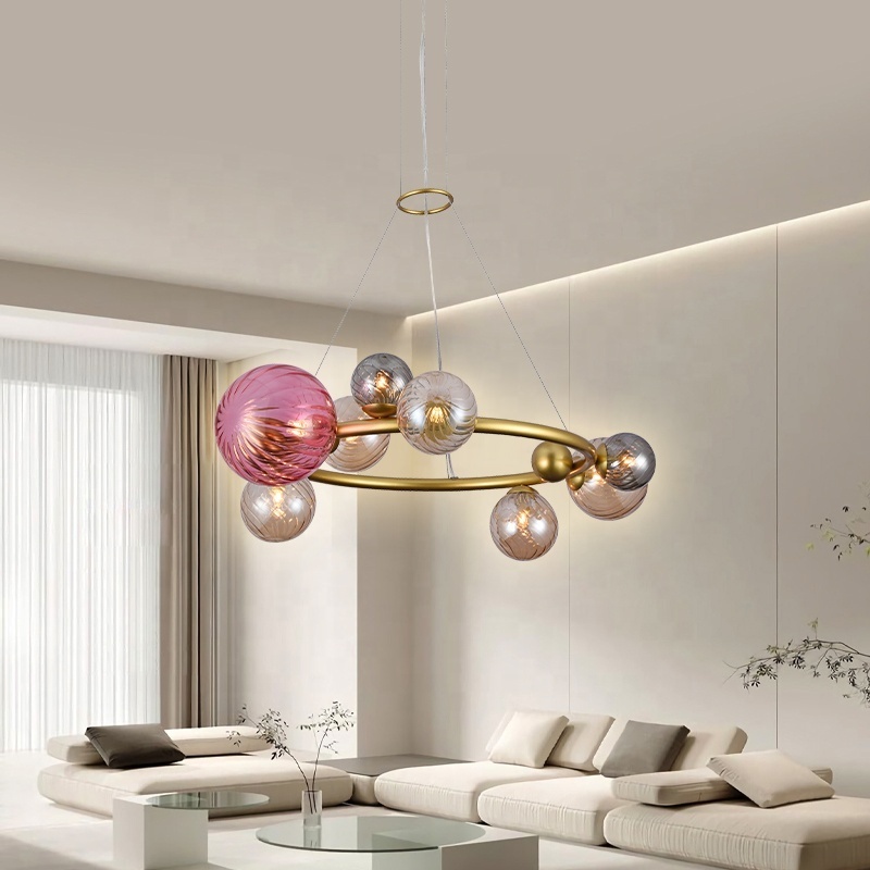 OEM Factory Direct Sale G9 Chandelier Unique Glass Shade Gold Pendant Lighting Fixture For Dinning Room Hotel