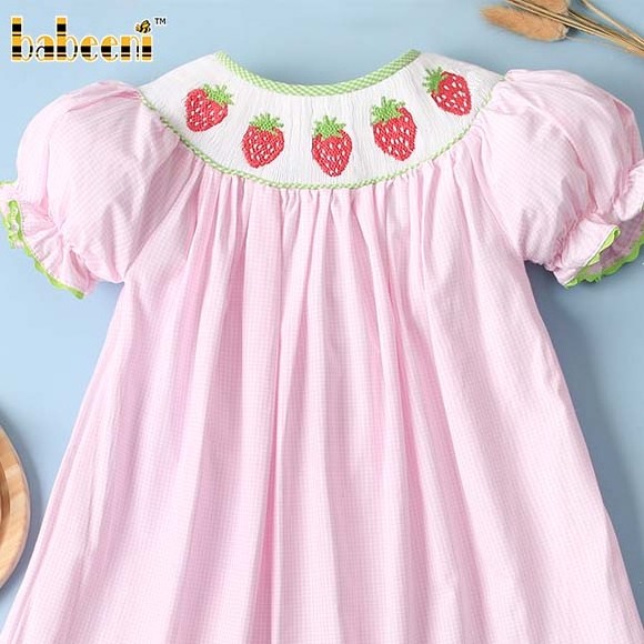 Lovely strawberry baby pink gingham smock dress OEM ODM girls dresses - BB2356