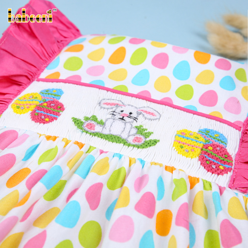 Beautiful Easter bunny and egg girl smocked dress - BB1152