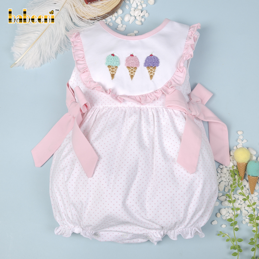 French knot hand embroidery girl bubble OEM ODM baby smocked romper wholesale manufacturer - BB2817