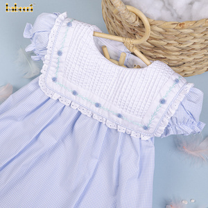 Flower embroidery baby ruffle dress OEM ODM kids smock dress customized hand made embroidery wholesale manufacturer - BB2635