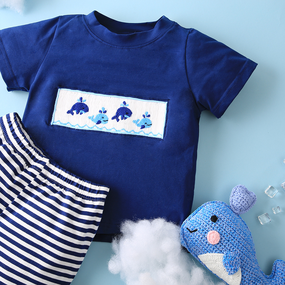 Blue whales boys smocked outfit ODM OEM baby boys clothing sets - BB1771