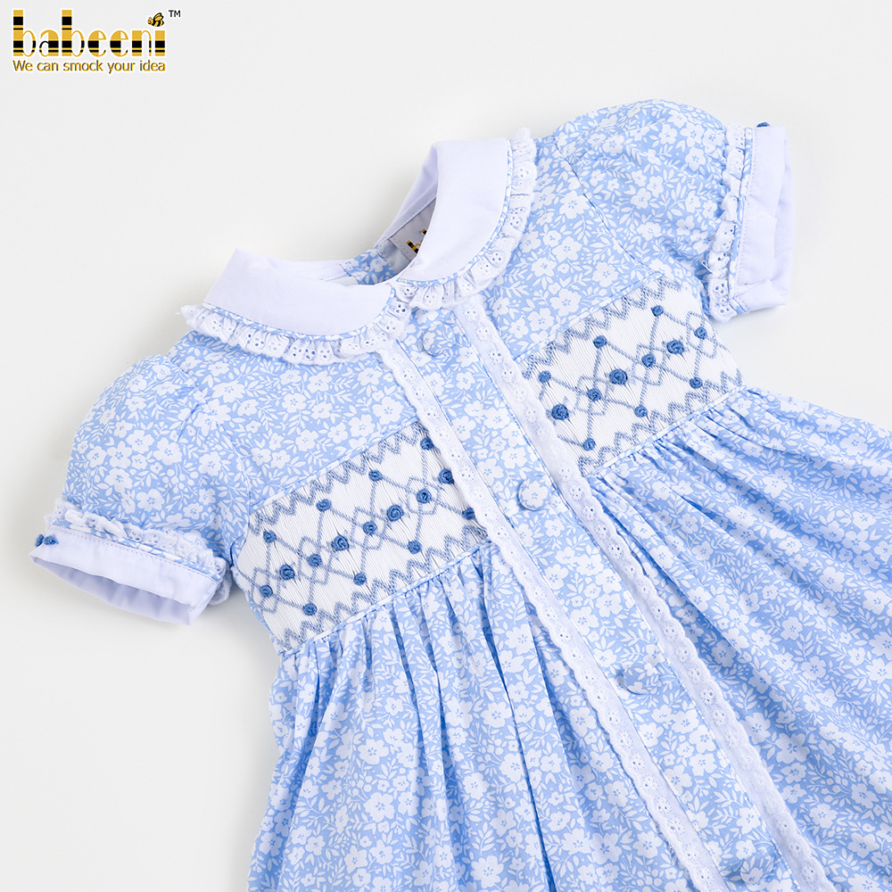 Elegant flowers geometric smocking dress kids ODM OEM girl princess dresses - BB2365 Wholesale Smocked Dresses Customization