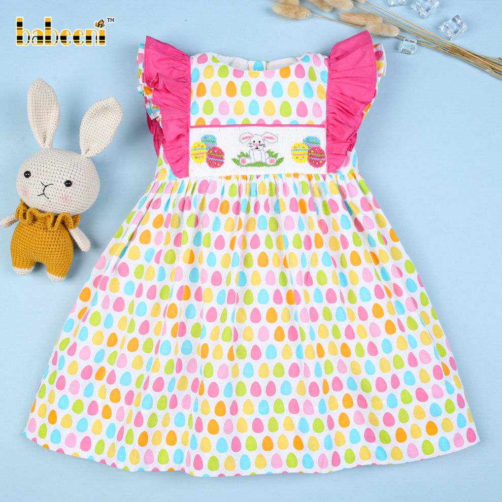 Beautiful Easter bunny and egg girl smocked dress - BB1152