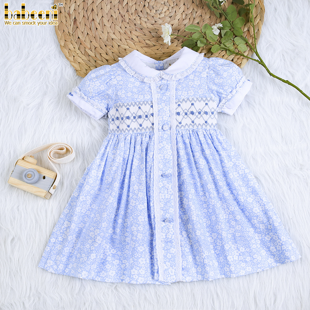 Elegant flowers geometric smocking dress kids ODM OEM girl princess dresses - BB2365 Wholesale Smocked Dresses Customization