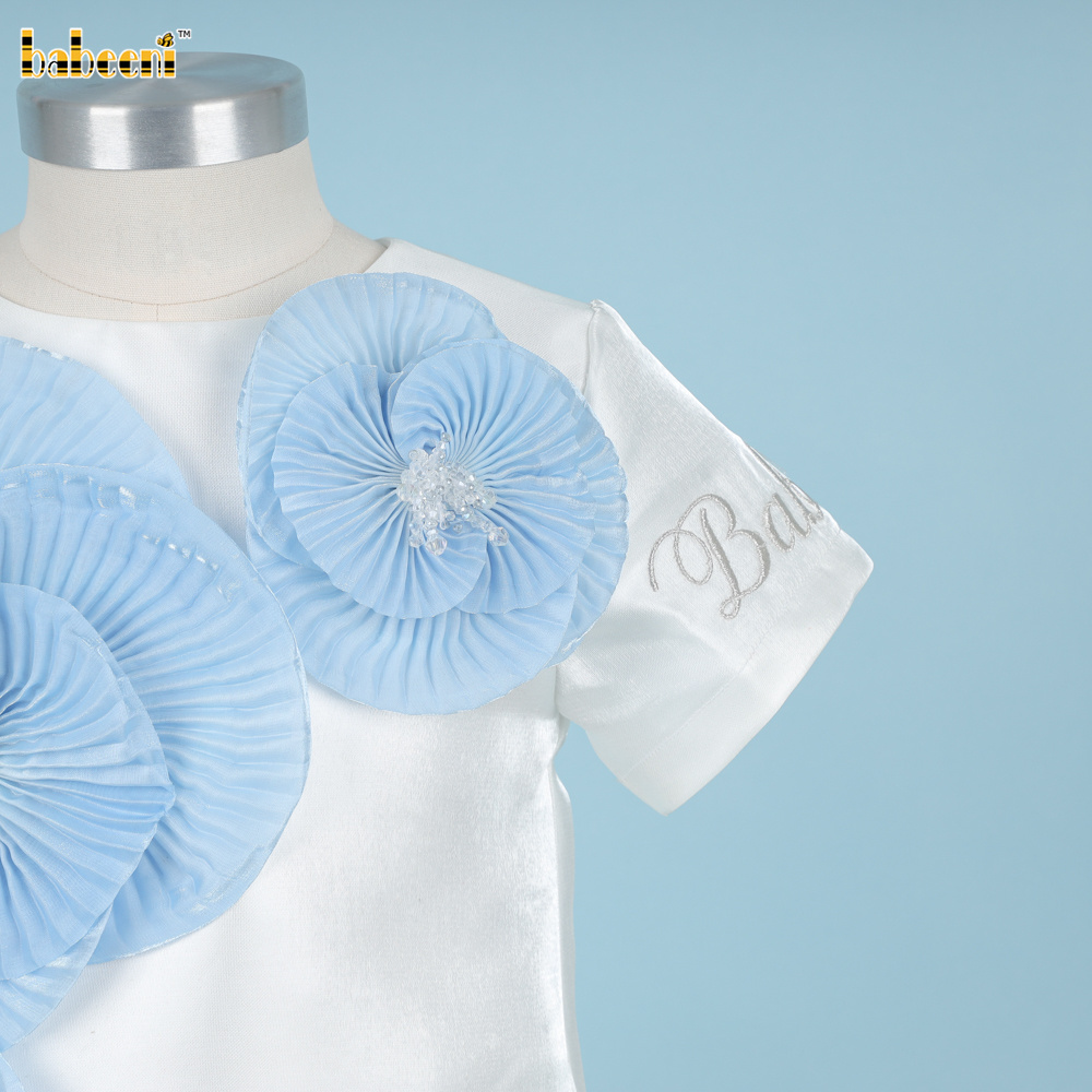 Girl taffeta Dress And Blue Flower OEM ODM kids smocked baby dress smocked girl dress kids clothing wholesale - DR3798