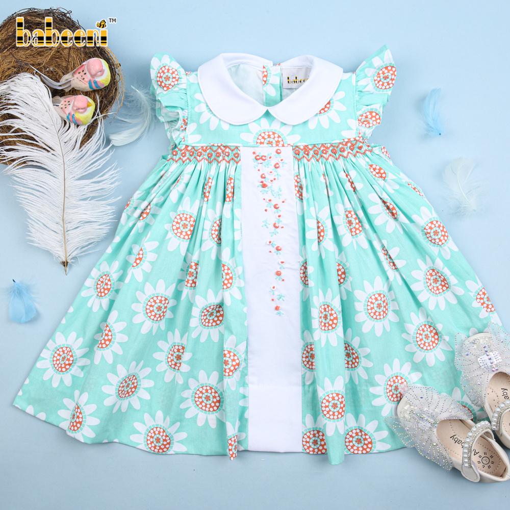 Hand stitched sunflower baby dress OEM ODM wholesale girl smocked dress for girls - BB2511