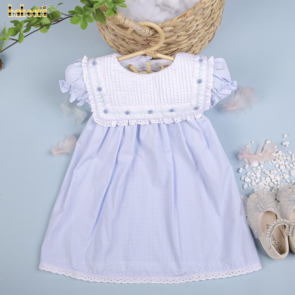 Flower embroidery baby ruffle dress OEM ODM kids smock dress customized hand made embroidery wholesale manufacturer - BB2635