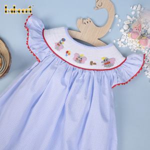 Elephant hand smocked baby girl bishop dress OEM ODM customized hand made embroidery wholesale smocked dresses - BB2873