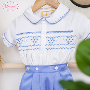 Cute geometric boys smocked outfit OEM ODM wholesale smocked clothing baby smocked romper- LB39