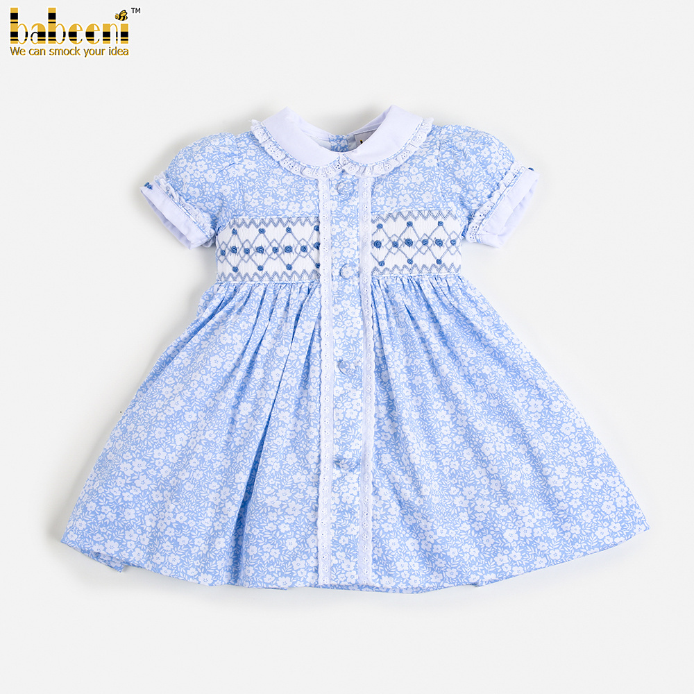 Elegant flowers geometric smocking dress kids ODM OEM girl princess dresses - BB2365 Wholesale Smocked Dresses Customization