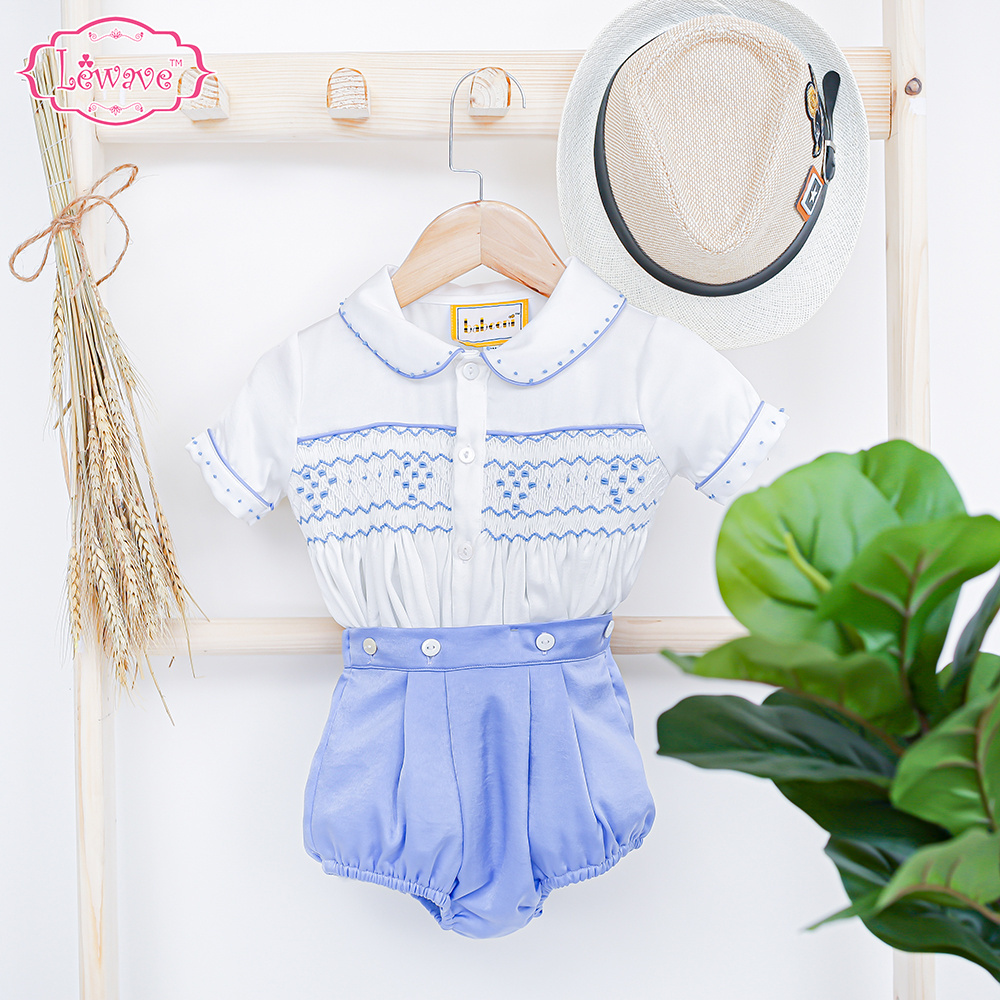 Cute geometric boys smocked outfit OEM ODM wholesale smocked clothing baby smocked romper- LB39