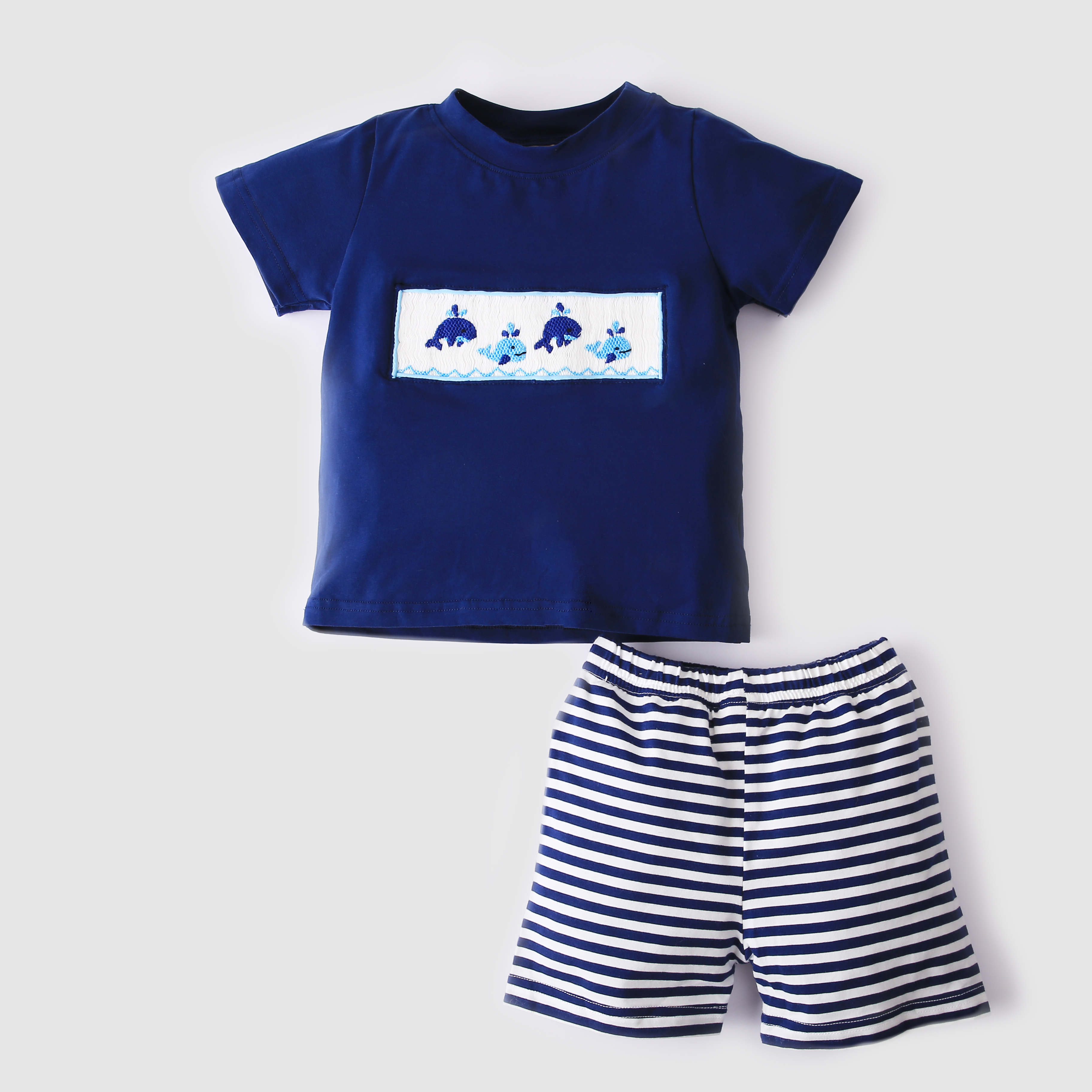 Blue whales boys smocked outfit ODM OEM baby boys clothing sets - BB1771