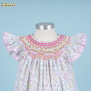 Girl Floral Geometric Dress Yellow OEM ODM kids smocked baby dress smocked girl dress kids clothing wholesale - DR3790