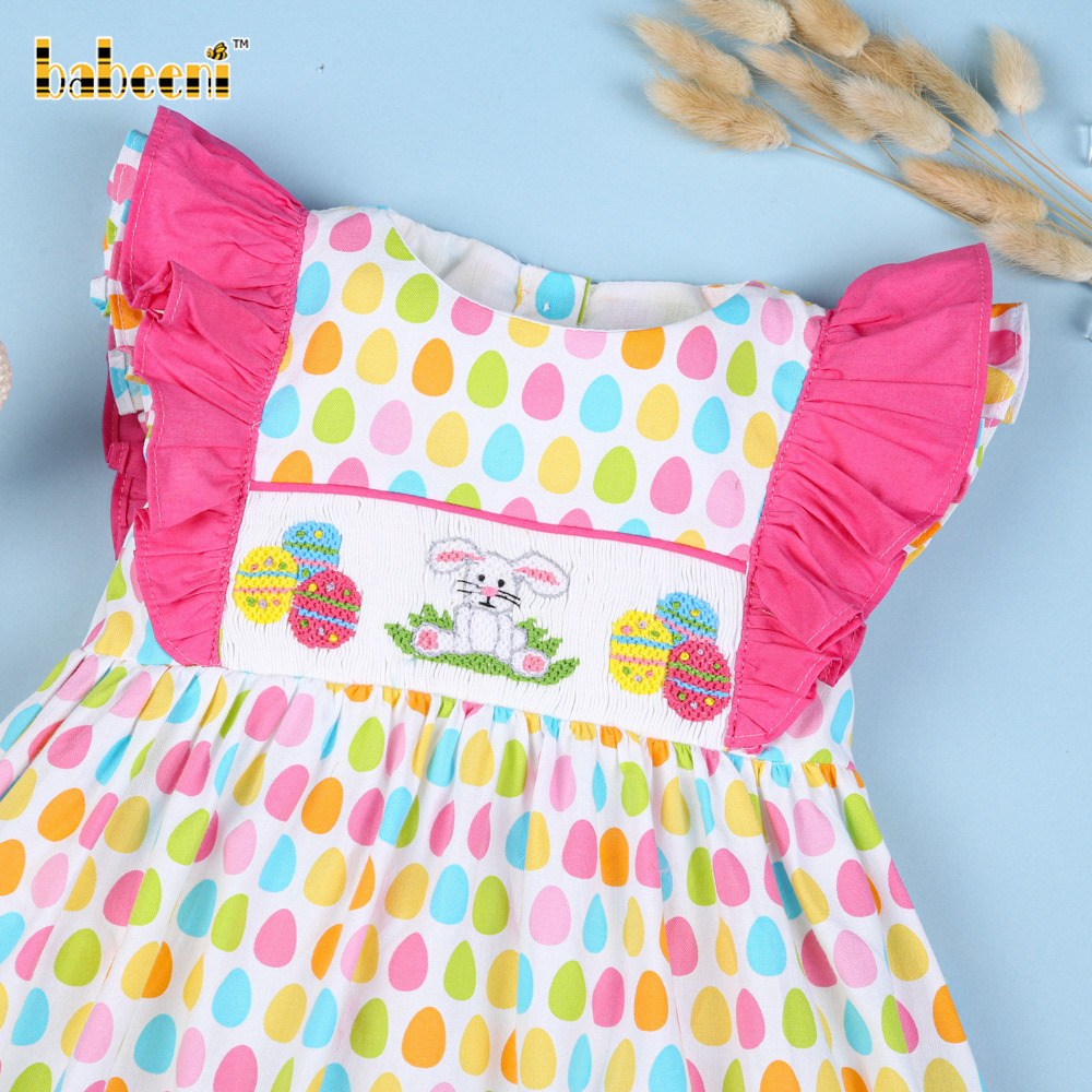 Beautiful Easter bunny and egg girl smocked dress - BB1152