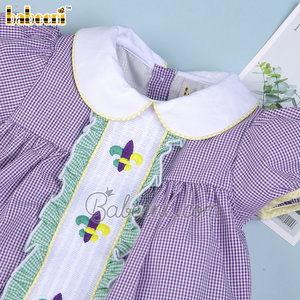 Mardi gras embroidery baby bubble OEM ODM girl smocked bubble wholesale girl smocked dress for girls - BB2683