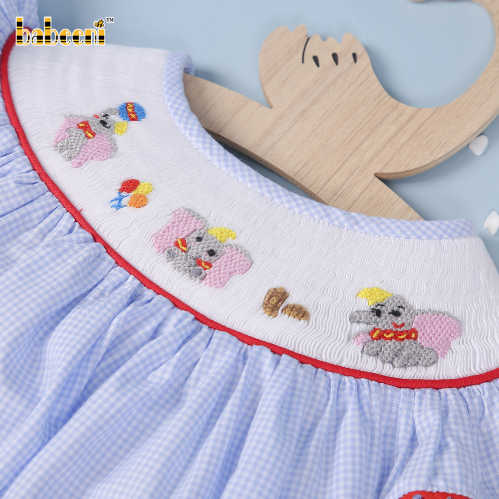 Elephant hand smocked baby girl bishop dress OEM ODM customized hand made embroidery wholesale smocked dresses - BB2873