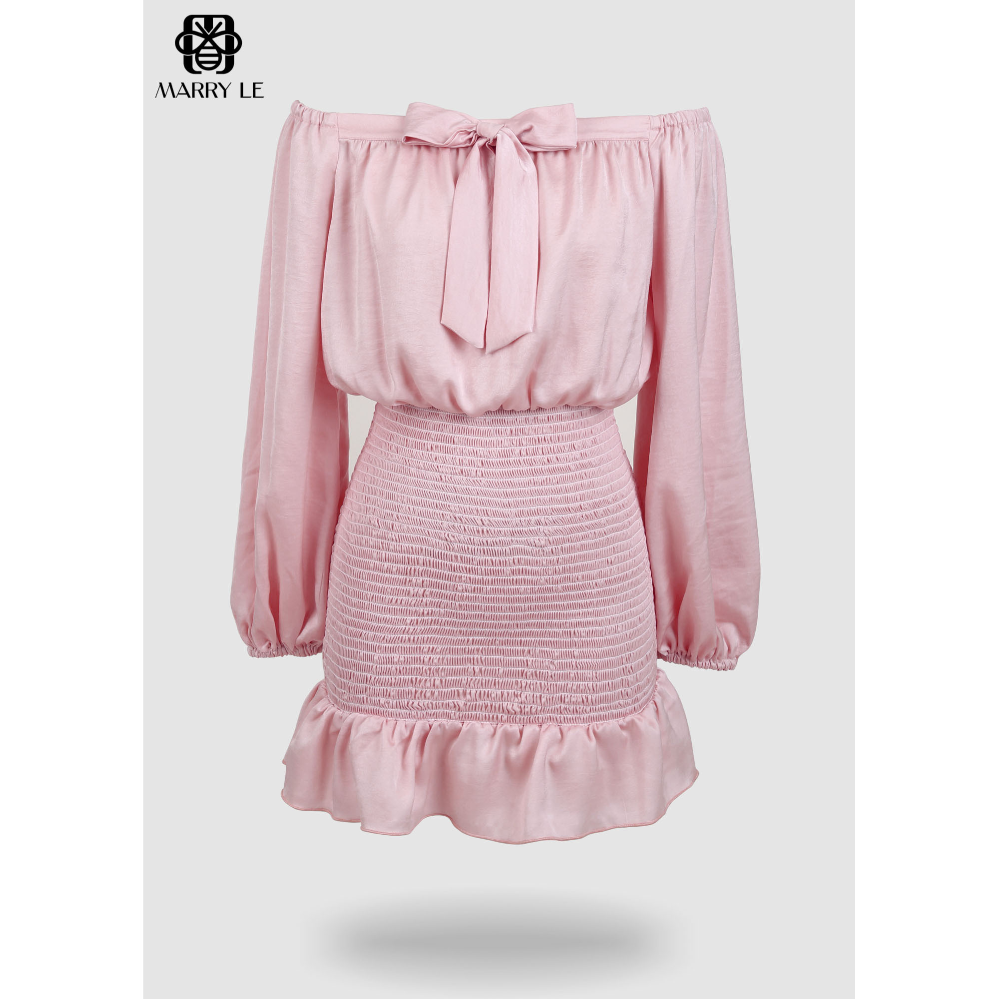 OFF-SHOULDER BUSINESS BABY PINK SATIN DRESS - MD327 Bring style and confidence everyday best price